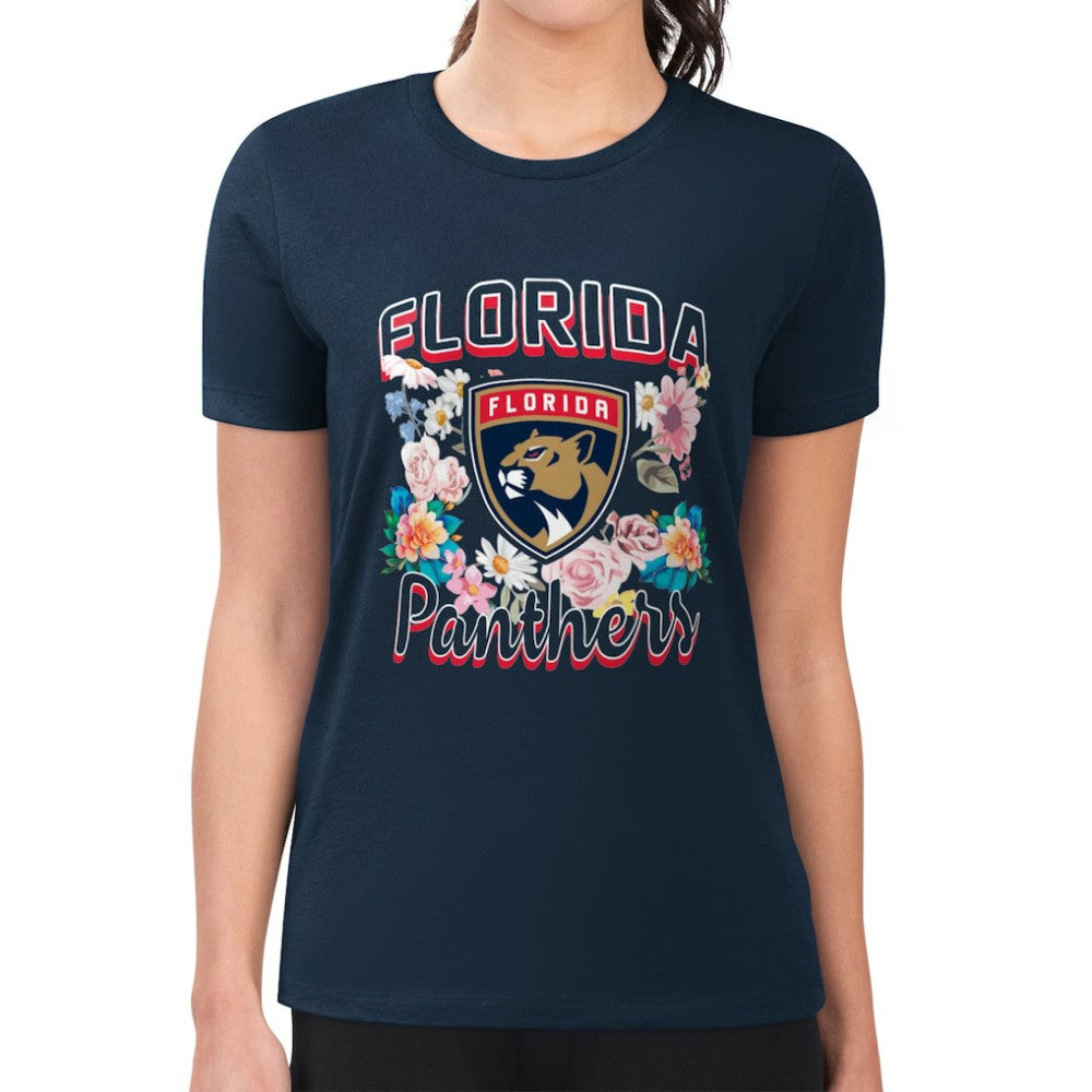 Florida Panthers G-III 4Her by Carl Banks Women's Super-Slim Fit Lightweight Flower Logo T-Shirt - Navy - NHL 201906254