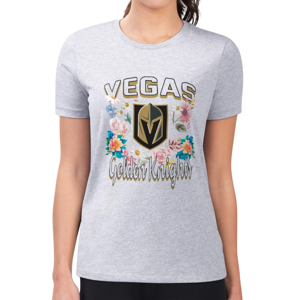 Vegas Golden Knights G-III 4Her by Carl Banks Women's Super-Slim Fit Lightweight Flower Logo T-Shirt - Heather Gray - NHL 201906256