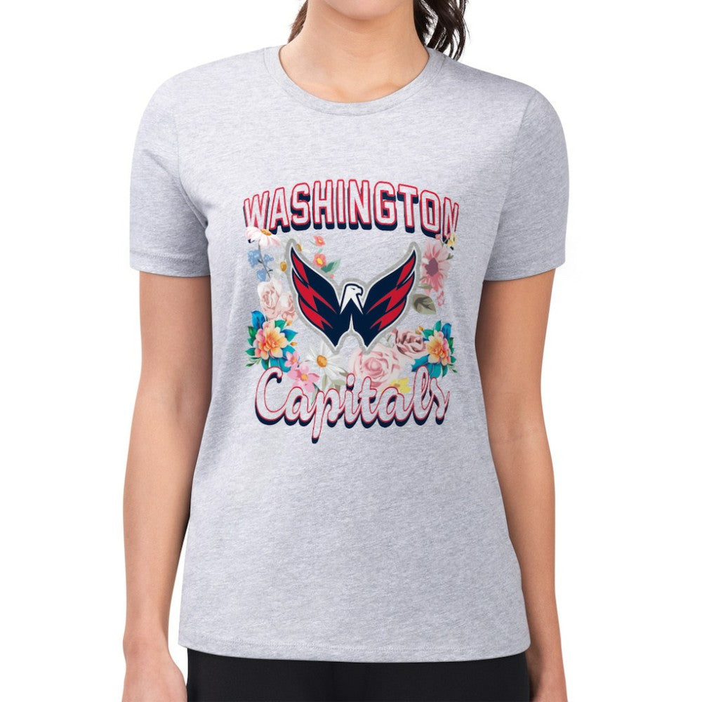 Washington Capitals G-III 4Her by Carl Banks Women's Super-Slim Fit Lightweight Flower Logo T-Shirt - Heather Gray - NHL 201906258