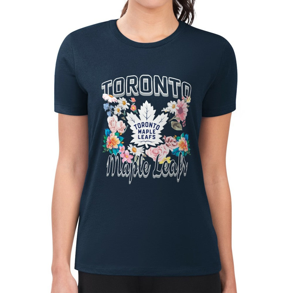 Toronto Maple Leafs G-III 4Her by Carl Banks Women's Super-Slim Fit Lightweight Flower Logo T-Shirt - Navy - NHL 201906263