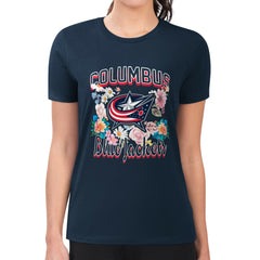 Columbus Blue Jackets G-III 4Her by Carl Banks Women's Super-Slim Fit Lightweight Flower Logo T-Shirt - Navy - NHL 201906265