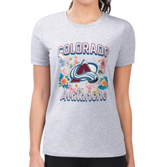 Colorado Avalanche G-III 4Her by Carl Banks Women's Super-Slim Fit Lightweight Flower Logo T-Shirt - Heather Gray - NHL 201906266