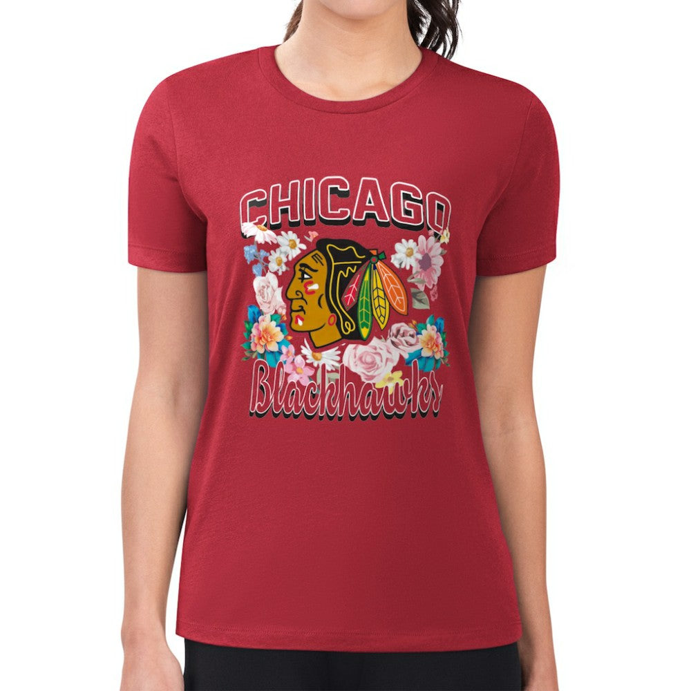 Chicago Blackhawks G-III 4Her by Carl Banks Women's Super-Slim Fit Lightweight Flower Logo T-Shirt - Red - NHL 201906271