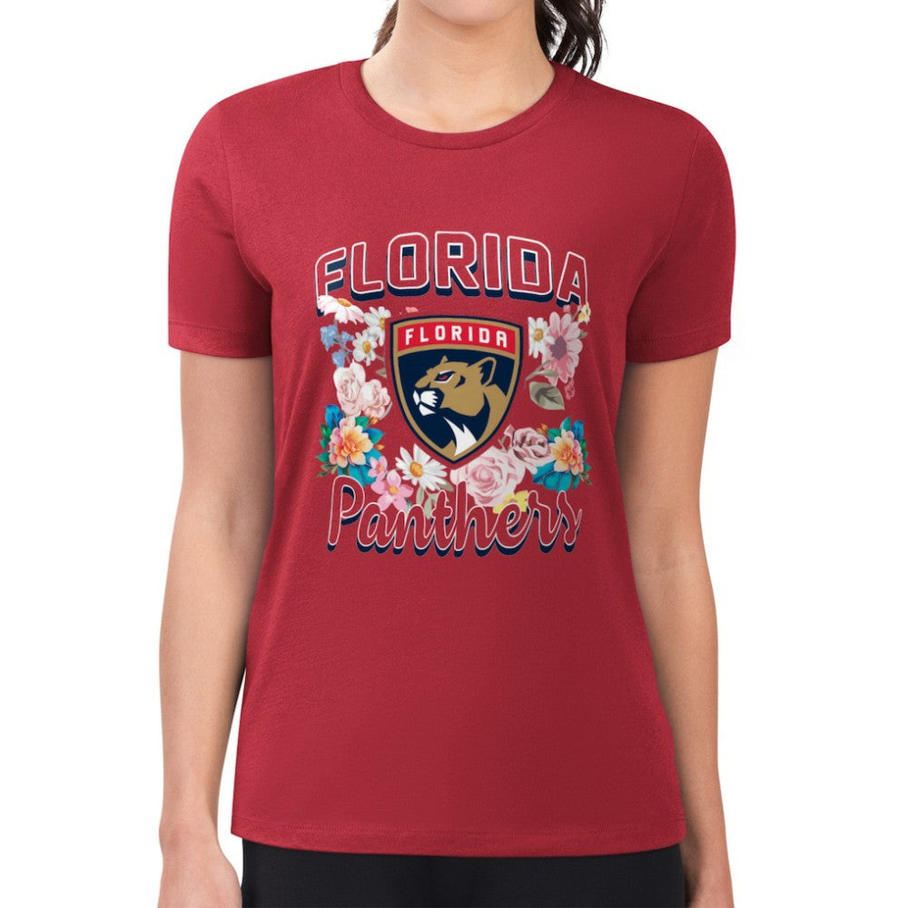 Florida Panthers G-III 4Her by Carl Banks Women's Super-Slim Fit Lightweight Flower Logo T-Shirt - Red - NHL 201906273