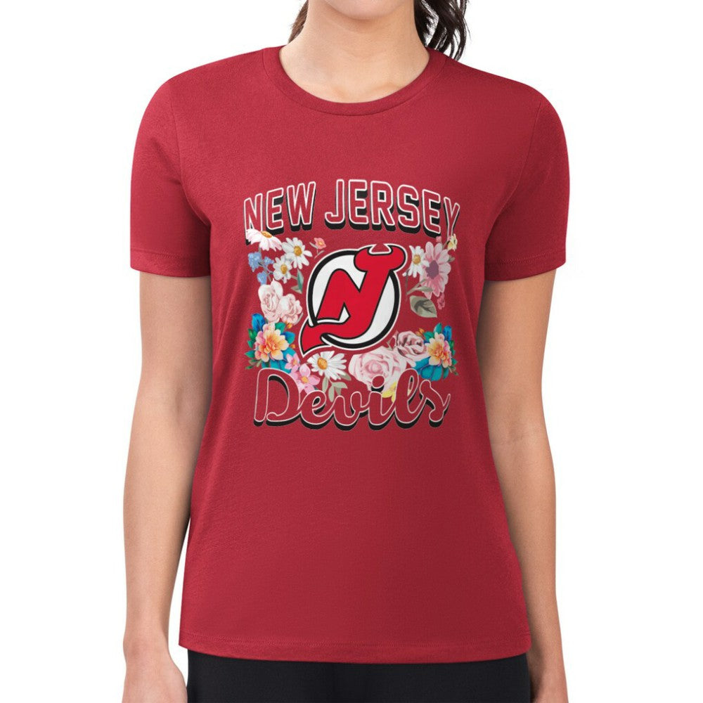 New Jersey Devils G-III 4Her by Carl Banks Women's Super-Slim Fit Lightweight Flower Logo T-Shirt - Red - NHL 201906275