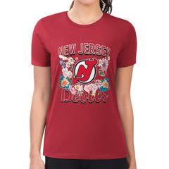 New Jersey Devils G-III 4Her by Carl Banks Women's Super-Slim Fit Lightweight Flower Logo T-Shirt - Red - NHL 201906275