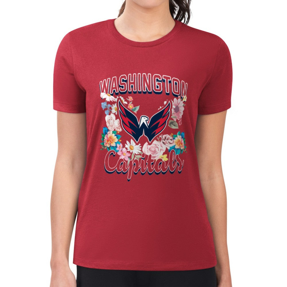 Washington Capitals G-III 4Her by Carl Banks Women's Super-Slim Fit Lightweight Flower Logo T-Shirt - Red - NHL 201906278