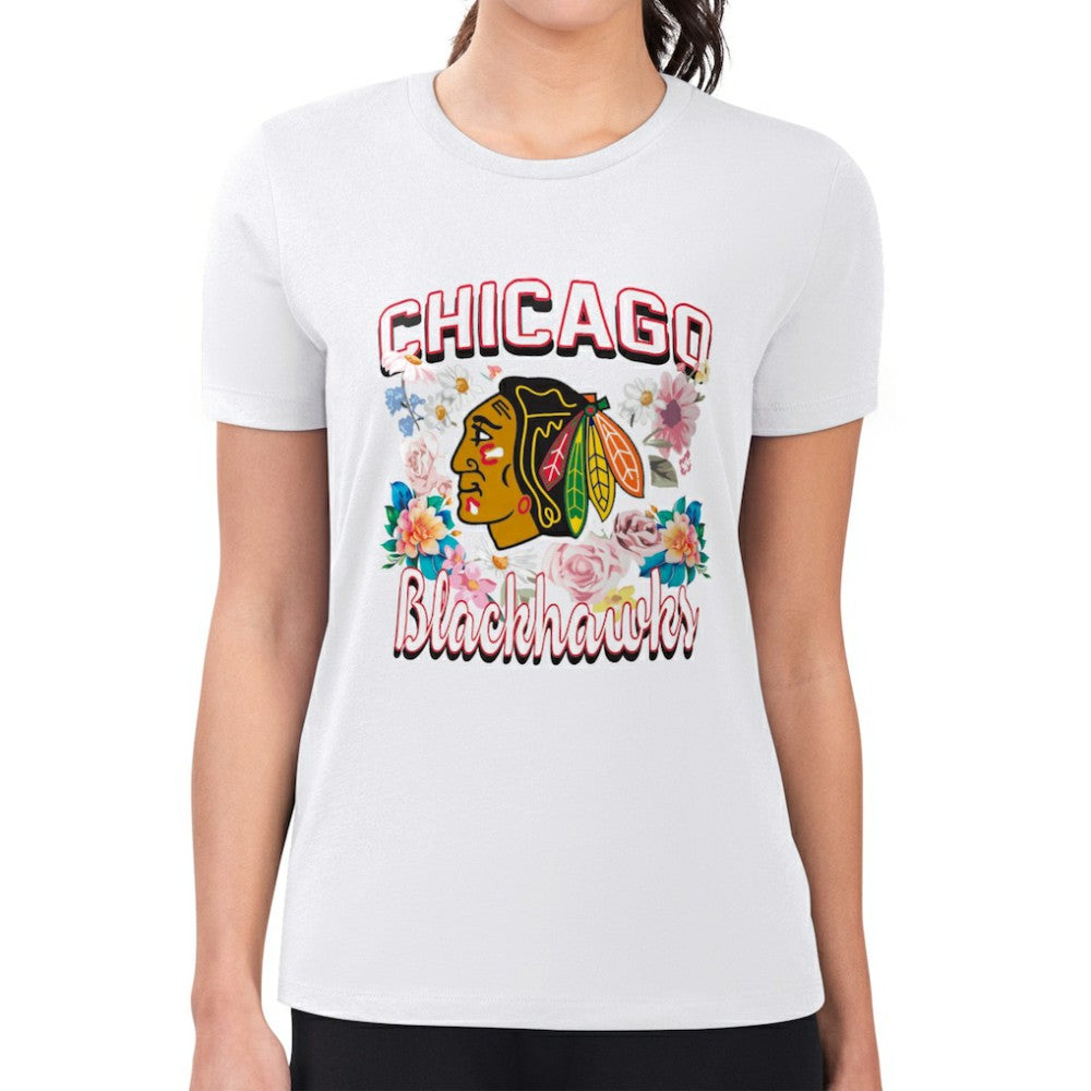 Chicago Blackhawks G-III 4Her by Carl Banks Women's Super-Slim Fit Lightweight Flower Logo T-Shirt - White - NHL 201906284
