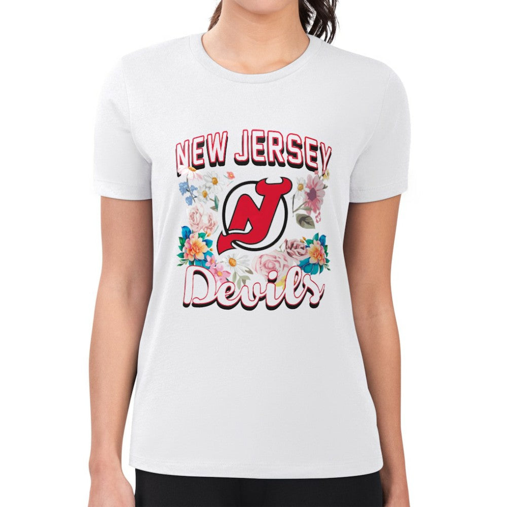 New Jersey Devils G-III 4Her by Carl Banks Women's Super-Slim Fit Lightweight Flower Logo T-Shirt - White - NHL 201906294
