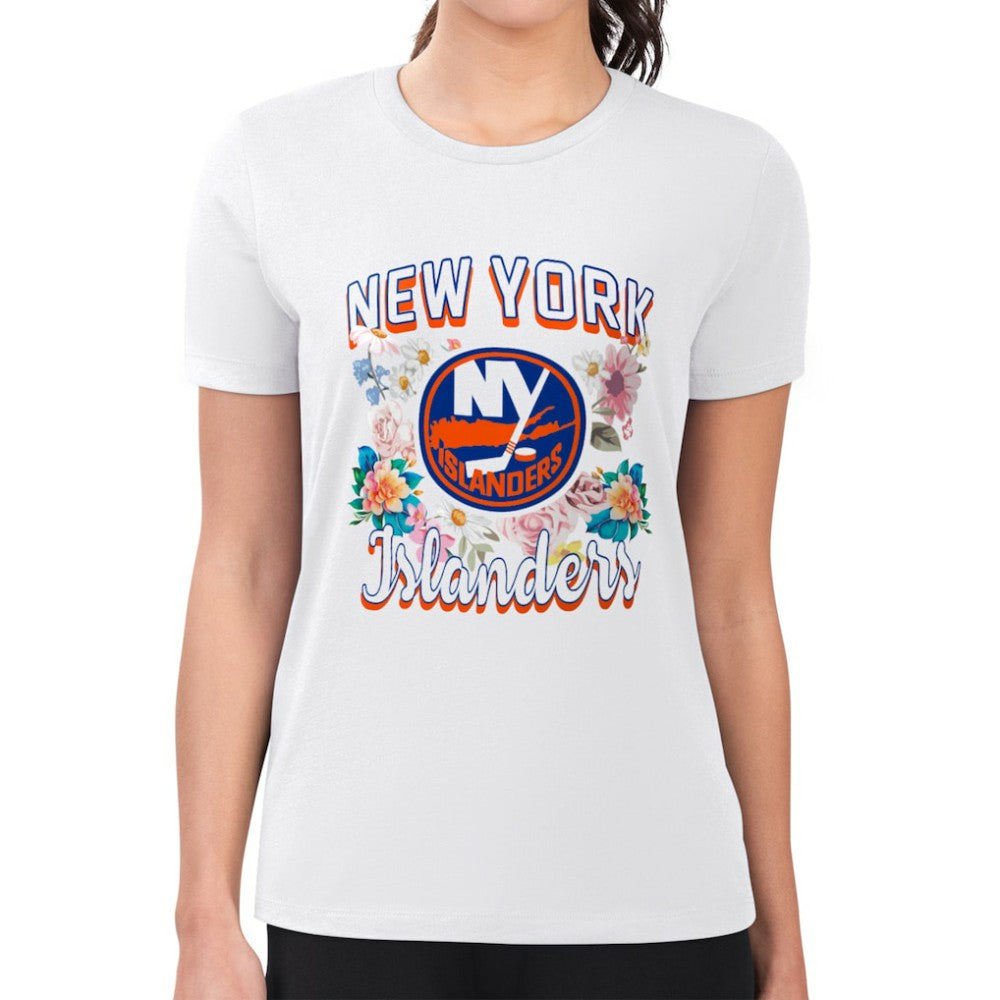 New York Islanders G-III 4Her by Carl Banks Women's Super-Slim Fit Lightweight Flower Logo T-Shirt - White - NHL 201906295