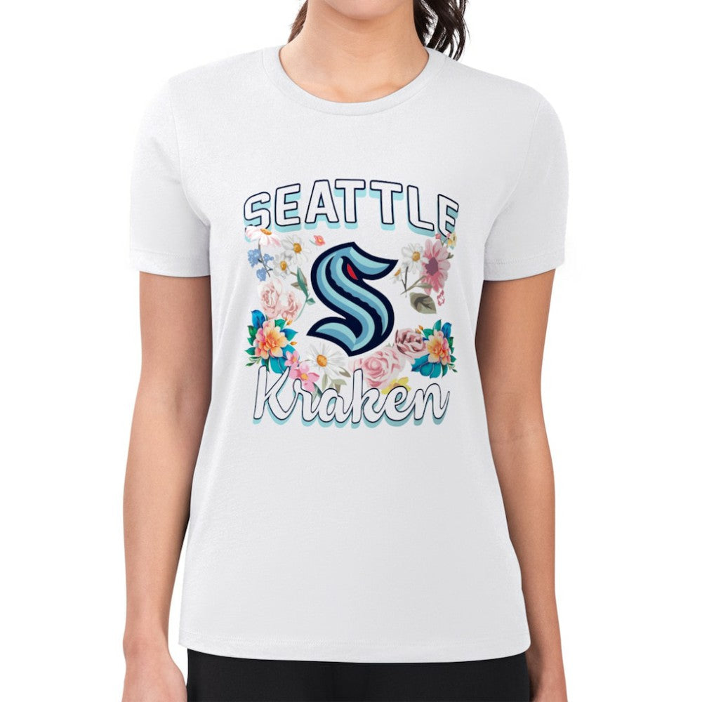 Seattle Kraken G-III 4Her by Carl Banks Women's Super-Slim Fit Lightweight Flower Logo T-Shirt - White - NHL 201906301