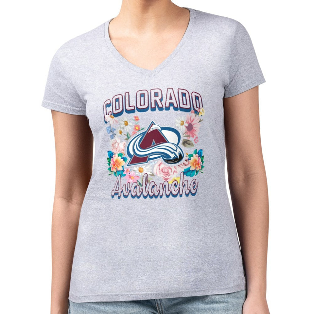 Colorado Avalanche G-III 4Her by Carl Banks Women's Super-Slim Fit Lightweight Flower Logo V-Neck T-Shirt - Heather Gray - NHL 201906313