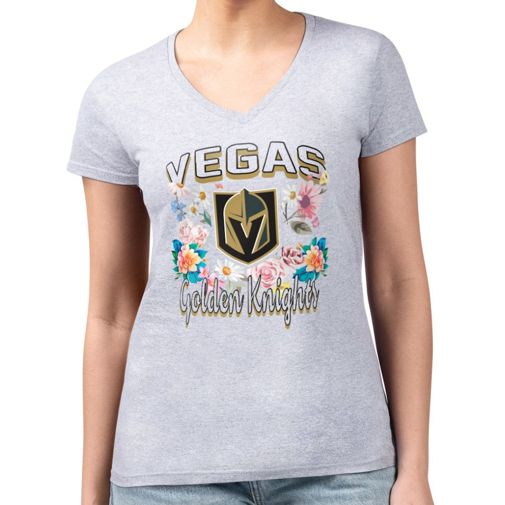 Vegas Golden Knights G-III 4Her by Carl Banks Women's Super-Slim Fit Lightweight Flower Logo V-Neck T-Shirt - Heather Gray - NHL 201906334