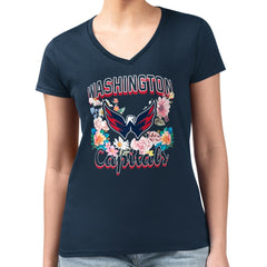 Washington Capitals G-III 4Her by Carl Banks Women's Super-Slim Fit Lightweight Flower Logo V-Neck T-Shirt - Navy - NHL 201906357