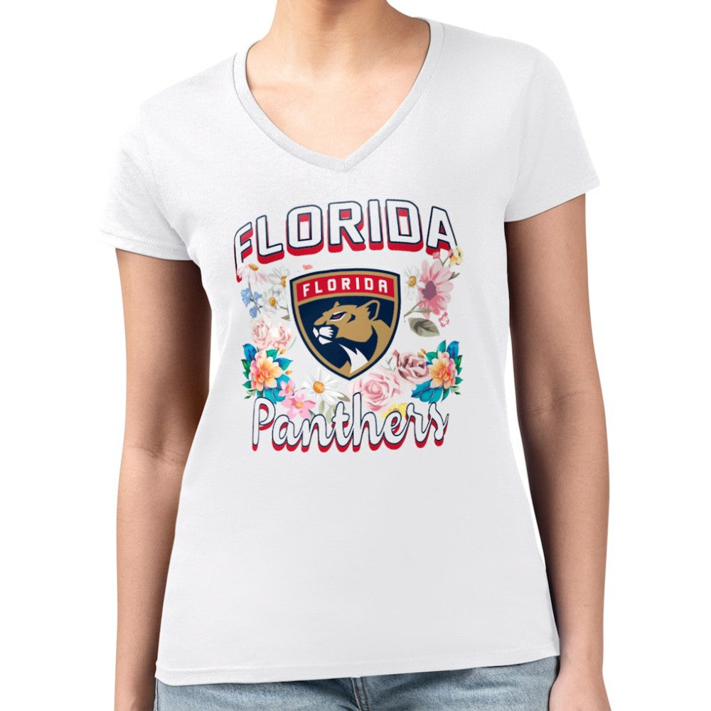 Florida Panthers G-III 4Her by Carl Banks Women's Super-Slim Fit Lightweight Flower Logo V-Neck T-Shirt - White - NHL 201906363