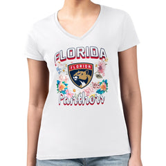 Florida Panthers G-III 4Her by Carl Banks Women's Super-Slim Fit Lightweight Flower Logo V-Neck T-Shirt - White - NHL 201906363