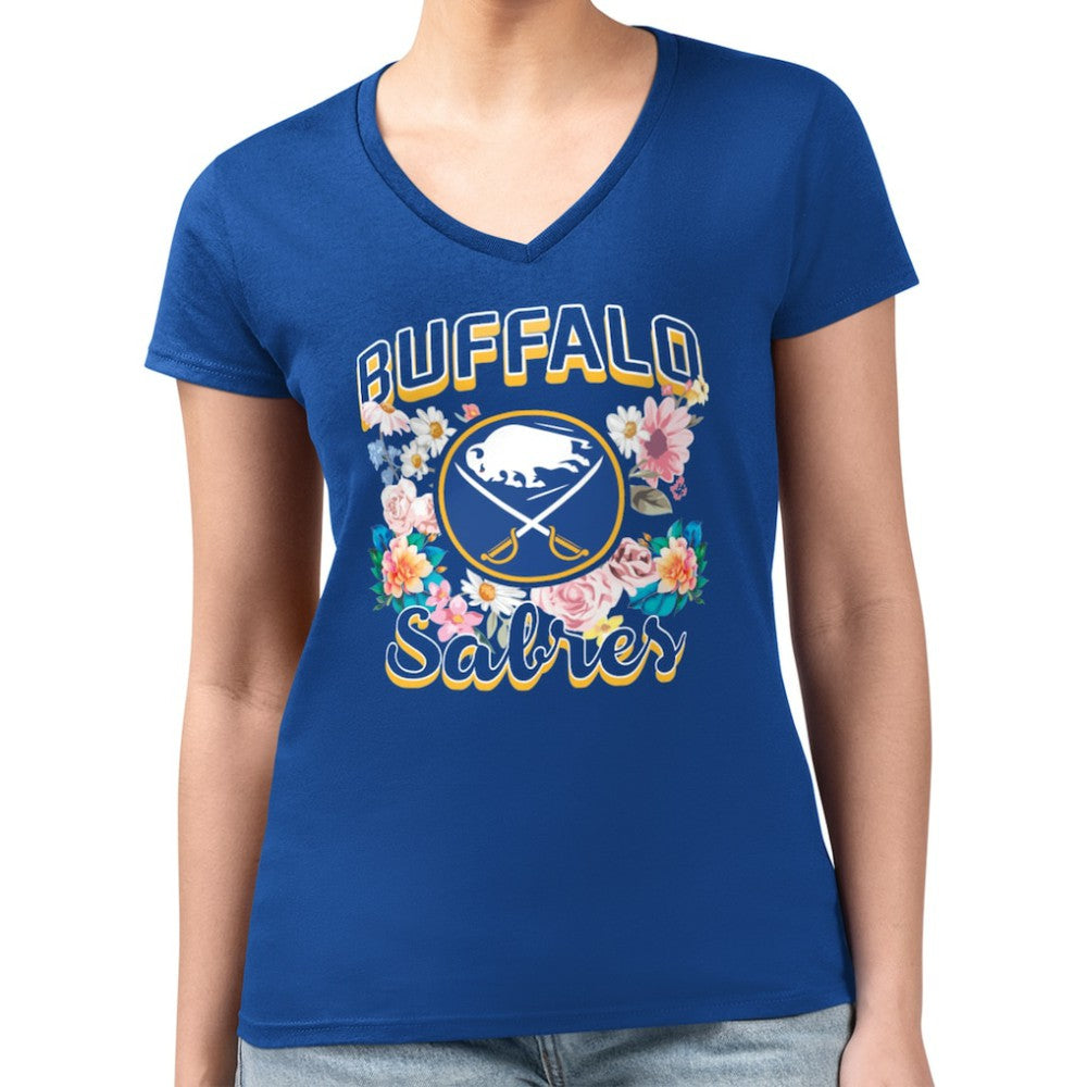 Buffalo Sabres G-III 4Her by Carl Banks Women's Super-Slim Fit Lightweight Flower Logo V-Neck T-Shirt - Royal - NHL 201906378