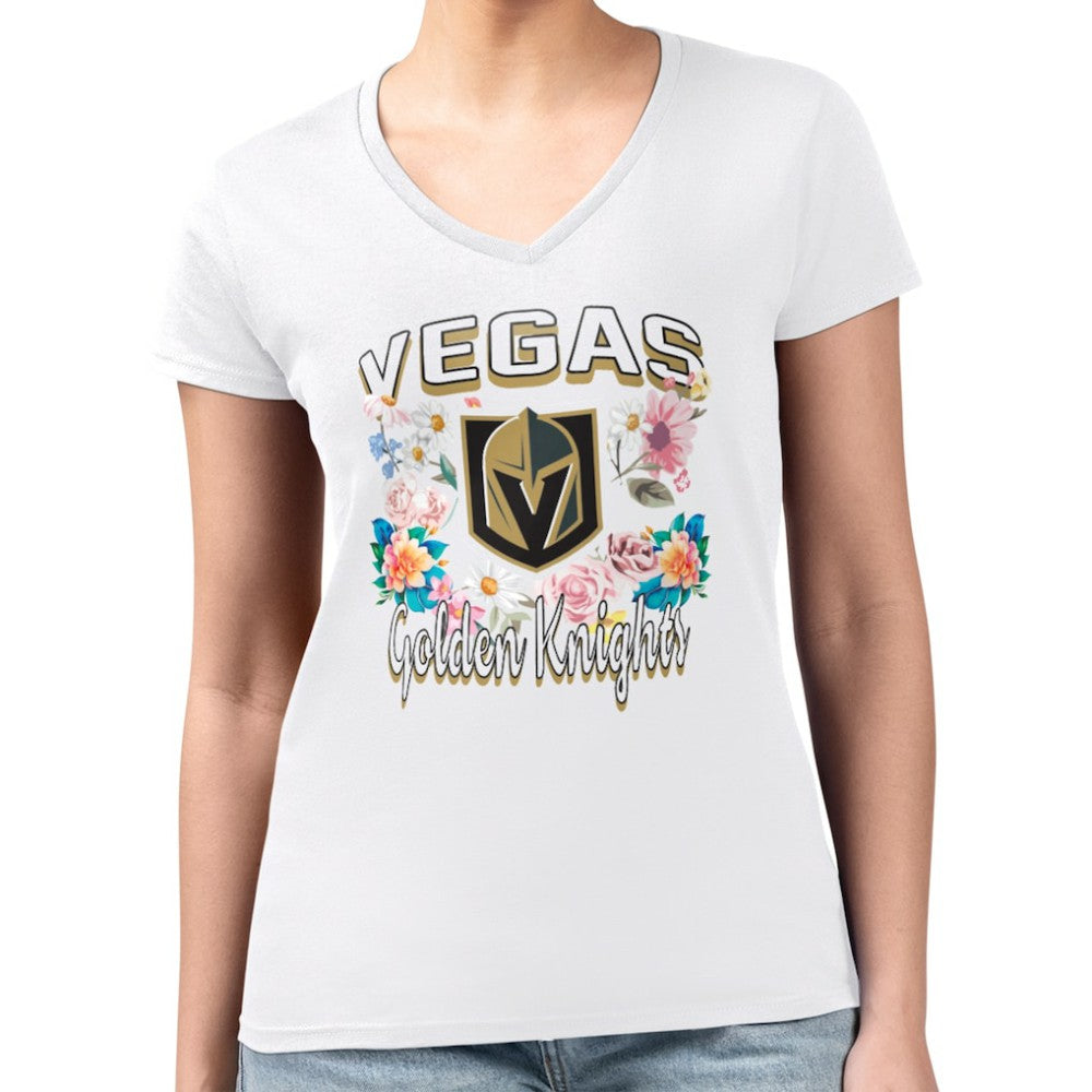 Vegas Golden Knights G-III 4Her by Carl Banks Women's Super-Slim Fit Lightweight Flower Logo V-Neck T-Shirt - White - NHL 201906393