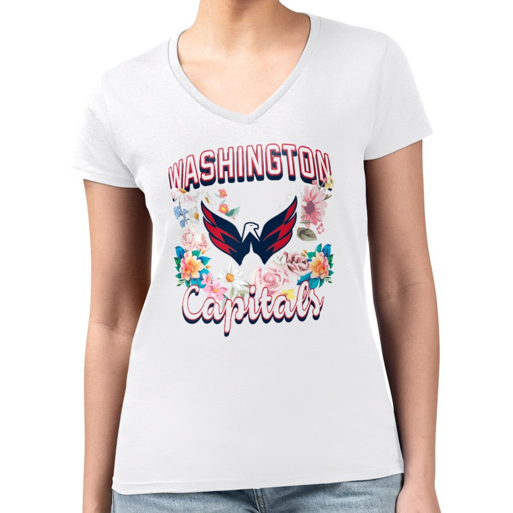Washington Capitals G-III 4Her by Carl Banks Women's Super-Slim Fit Lightweight Flower Logo V-Neck T-Shirt - White - NHL 201906395