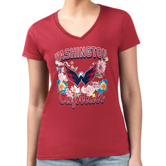 Washington Capitals G-III 4Her by Carl Banks Women's Super-Slim Fit Lightweight Flower Logo V-Neck T-Shirt - Red - NHL 201906396