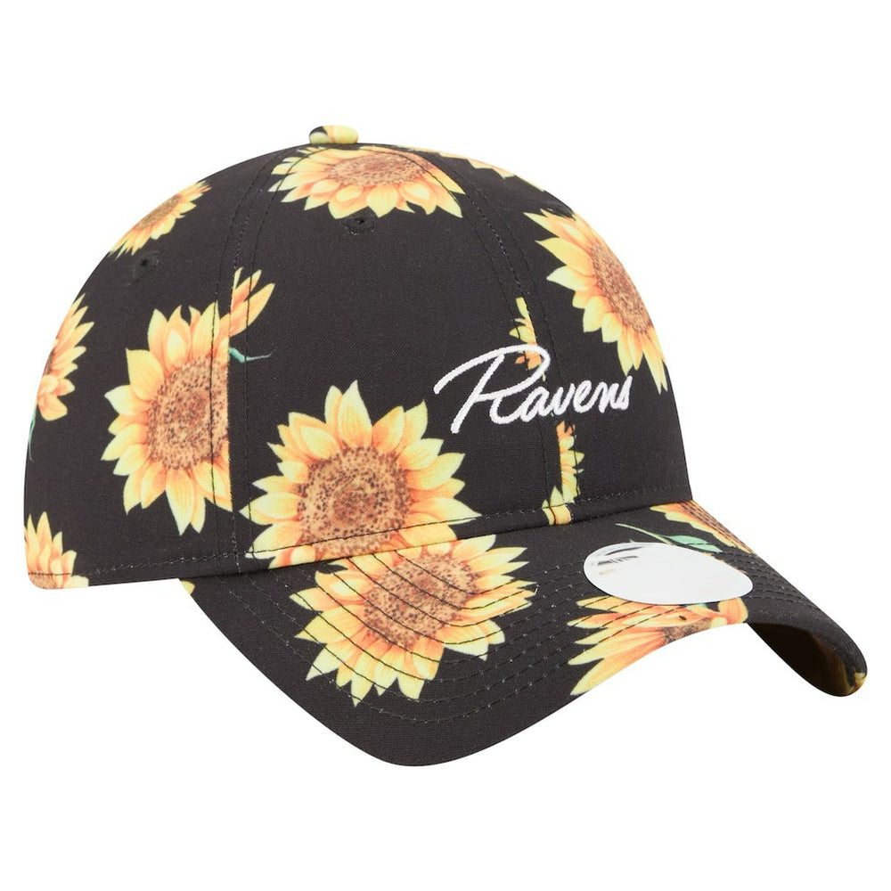 Baltimore Ravens New Era Women's Adventure Sunflower 9TWENTY Adjustable Hat Black