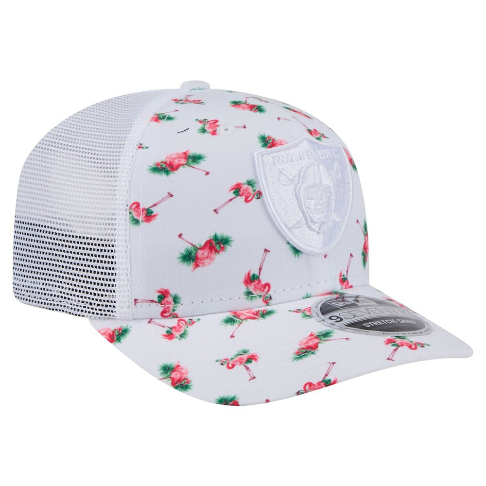 Las Vegas Raiders New Era Adventure Flamingo Pattern 9SEVENTY Stretch-Snap Hat White