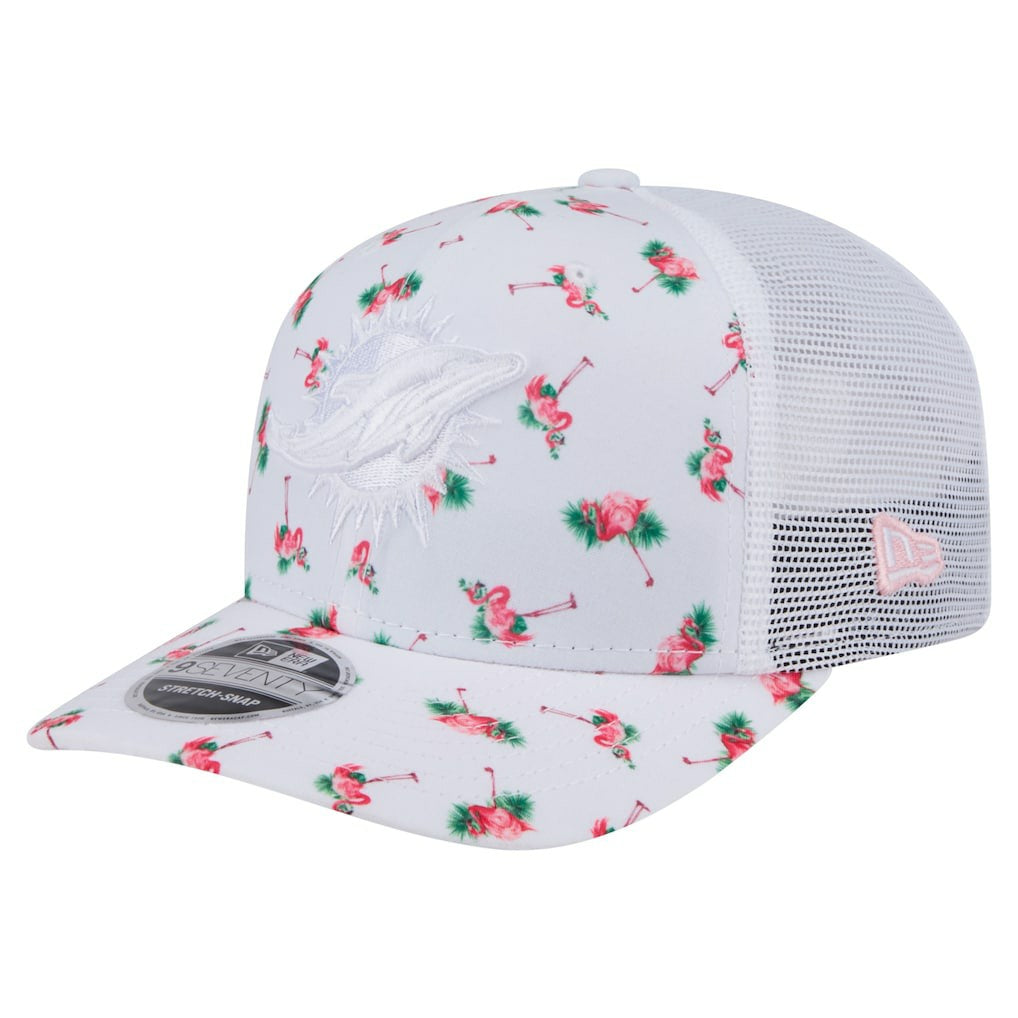 Miami Dolphins New Era Adventure Flamingo Pattern 9SEVENTY Stretch-Snap Hat White