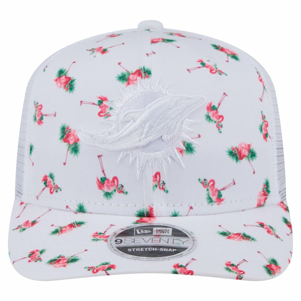 Miami Dolphins New Era Adventure Flamingo Pattern 9SEVENTY Stretch-Snap Hat White