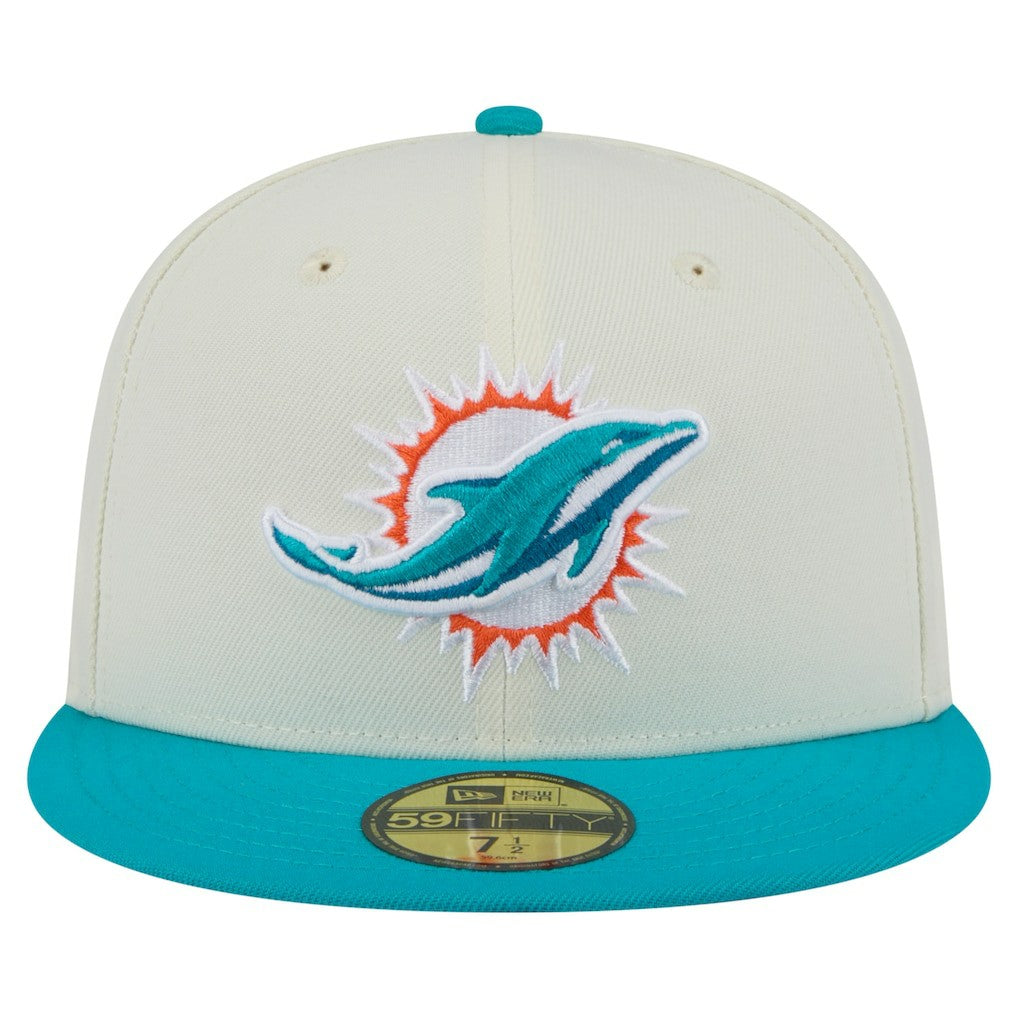 Miami Dolphins New Era Main 59FIFTY Fitted Hat Cream/Aqua