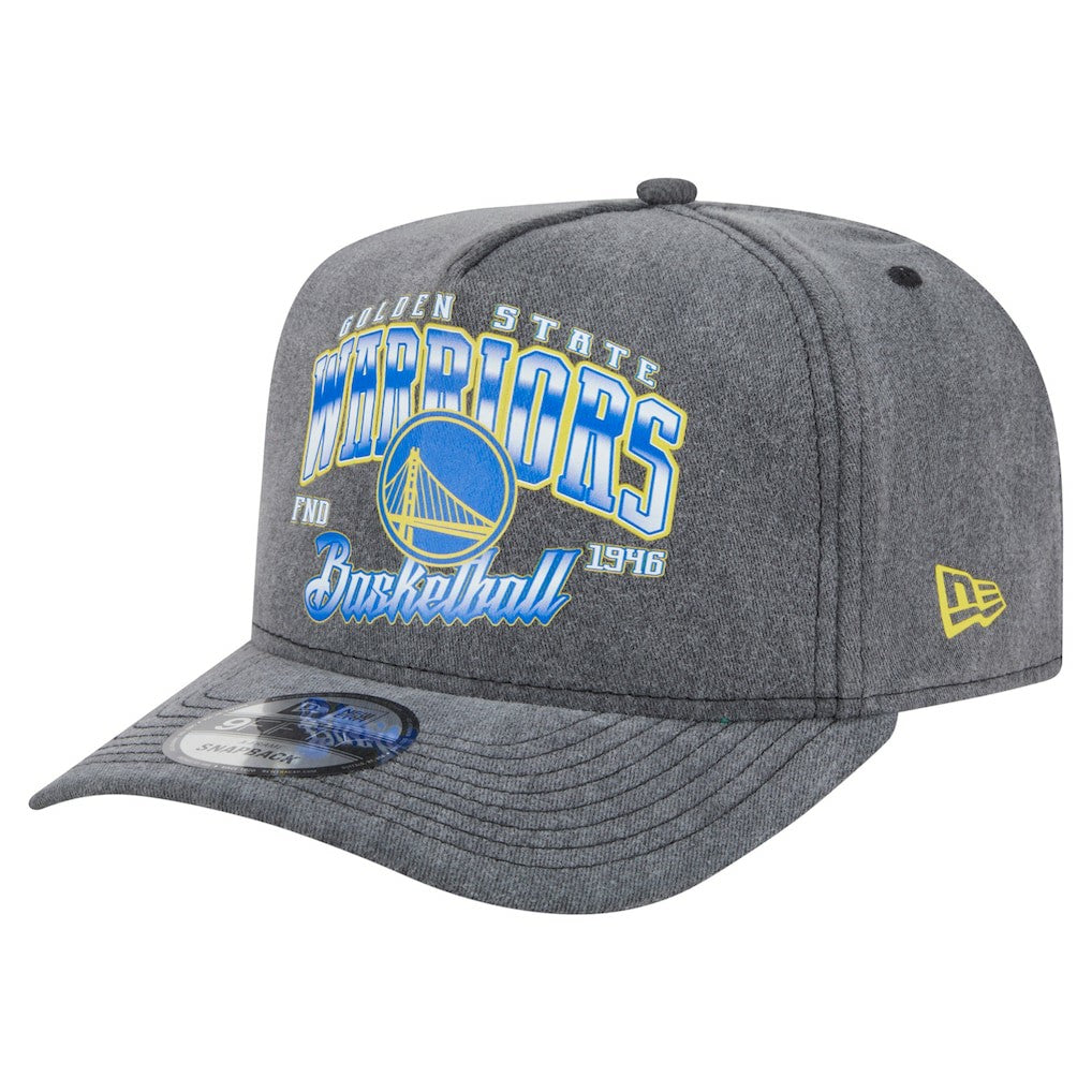 Golden State Warriors Throwback Washed Pre-Curved 9FIFTY Snapback Hat for sale Charcoal | New Era outlet