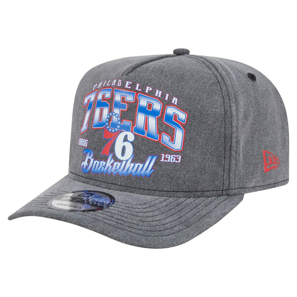 Philadelphia 76ers Throwback Washed Pre-Curved 9FIFTY Snapback Hat Charcoal | New Era