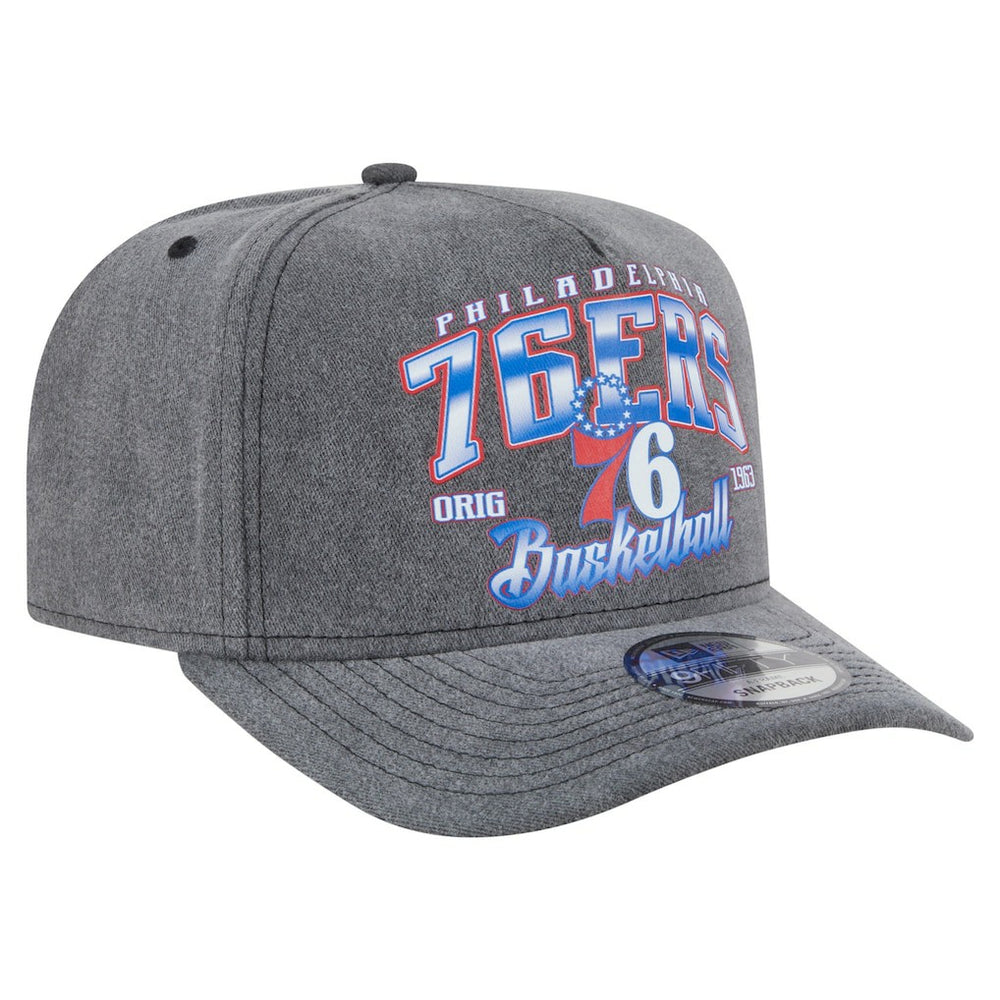Philadelphia 76ers Throwback Washed Pre-Curved 9FIFTY Snapback Hat Charcoal | New Era