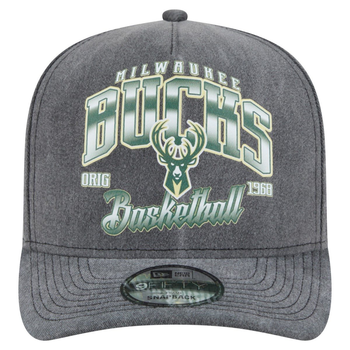 Milwaukee Bucks Throwback Washed Pre-Curved 9FIFTY Snapback Hat Charcoal | New Era discount