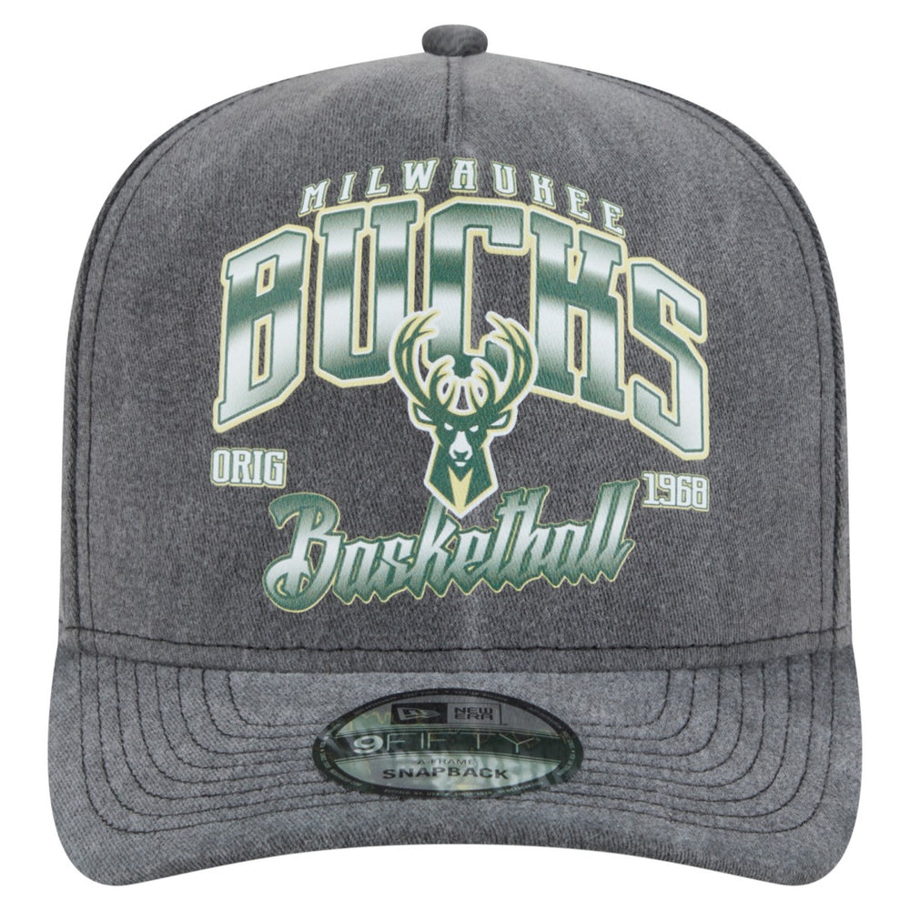Milwaukee Bucks Throwback Washed Pre-Curved 9FIFTY Snapback Hat Charcoal | New Era discount