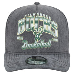 Milwaukee Bucks Throwback Washed Pre-Curved 9FIFTY Snapback Hat Charcoal | New Era discount