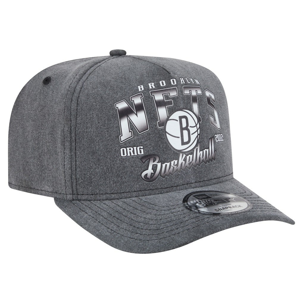 Brooklyn Nets Throwback Washed Pre-Curved 9FIFTY Snapback Hat Charcoal | New Era outlet