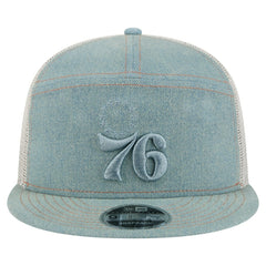 Philadelphia 76ers Adventure Denim Split Panel 9FIFTY Snapback Trucker Hat | New Era Near Me