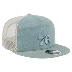 Philadelphia 76ers Adventure Denim Split Panel 9FIFTY Snapback Trucker Hat | New Era Near Me