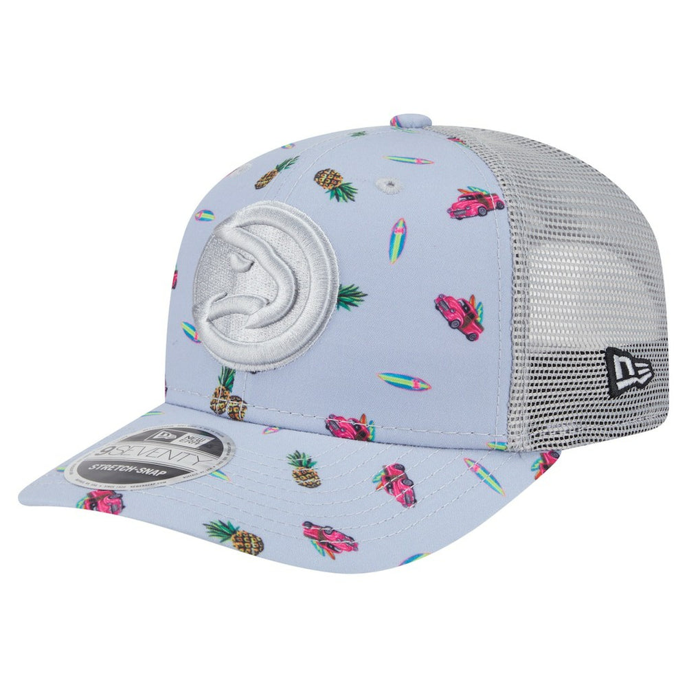 Atlanta Hawks Adventure Aloha Pattern 9SEVENTY Stretch-Snap Hat Light Blue/Gray | New Era Near Me