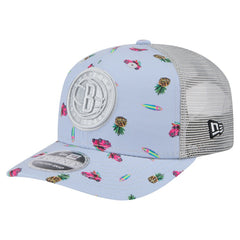 Brooklyn Nets Adventure Aloha Pattern 9SEVENTY Stretch-Snap Hat Light Blue/Gray | New Era Near Me