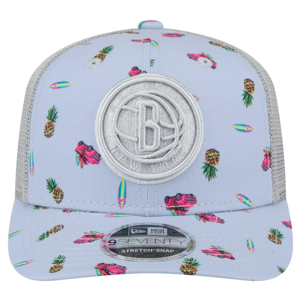 Brooklyn Nets Adventure Aloha Pattern 9SEVENTY Stretch-Snap Hat Light Blue/Gray | New Era Near Me