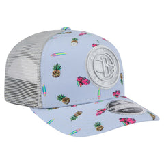 Brooklyn Nets Adventure Aloha Pattern 9SEVENTY Stretch-Snap Hat Light Blue/Gray | New Era Near Me
