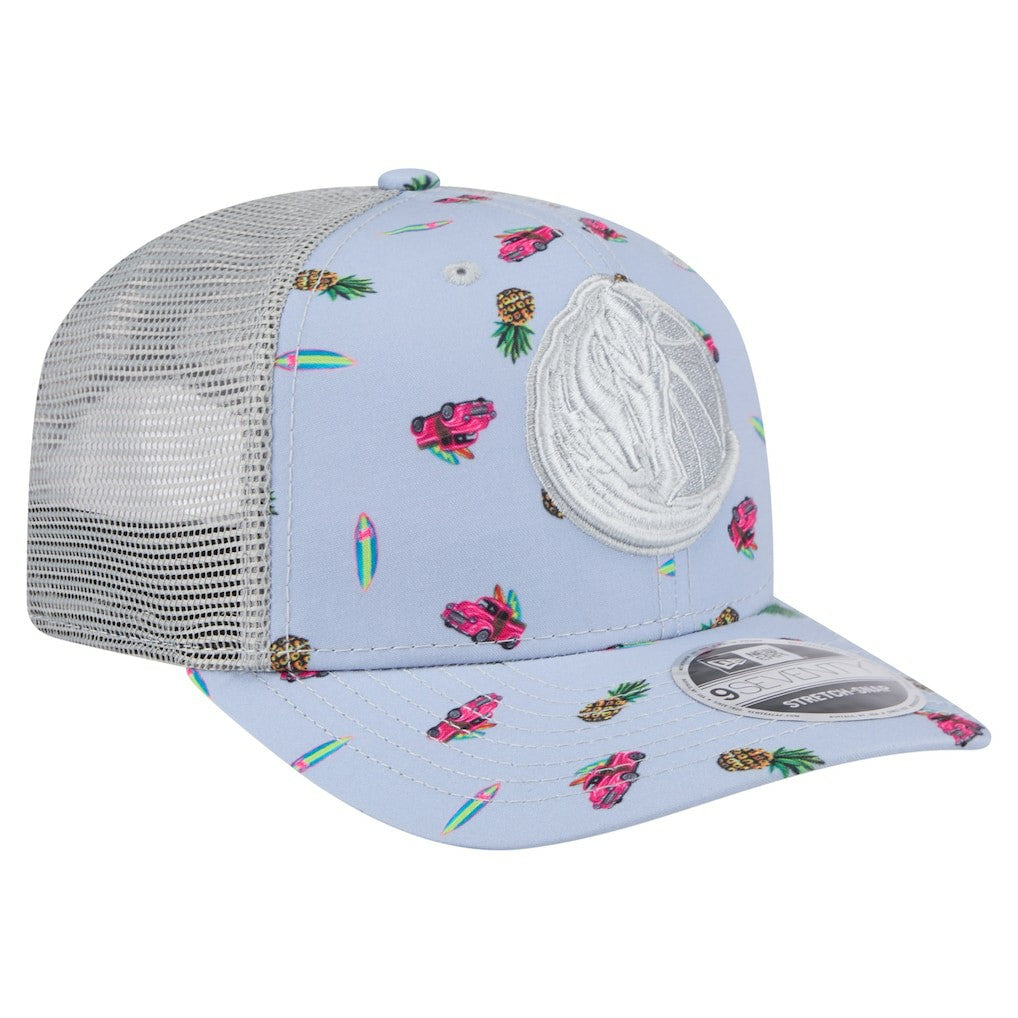 Dallas Mavericks Adventure Aloha Pattern 9SEVENTY Stretch-Snap Hat for sale Light Blue/Gray | New Era Lifestyle