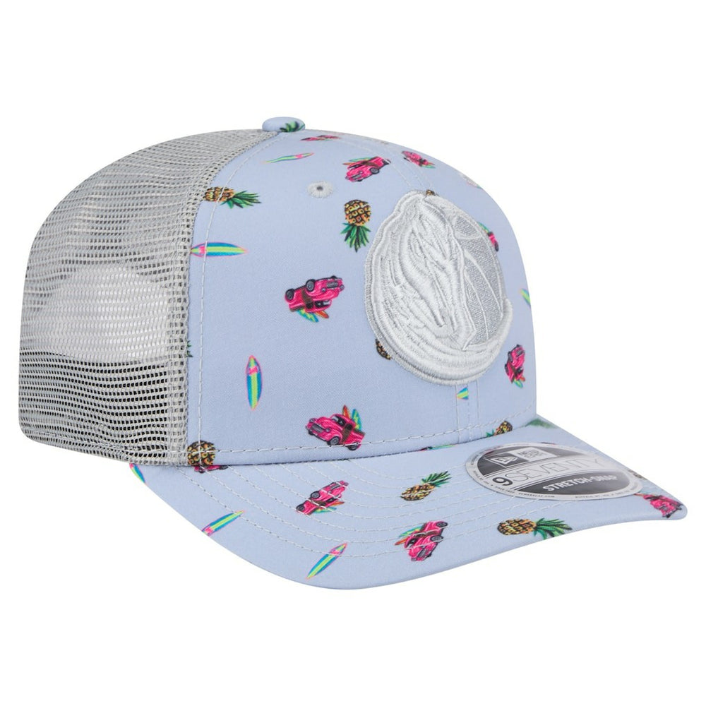 Dallas Mavericks Adventure Aloha Pattern 9SEVENTY Stretch-Snap Hat for sale Light Blue/Gray | New Era Lifestyle