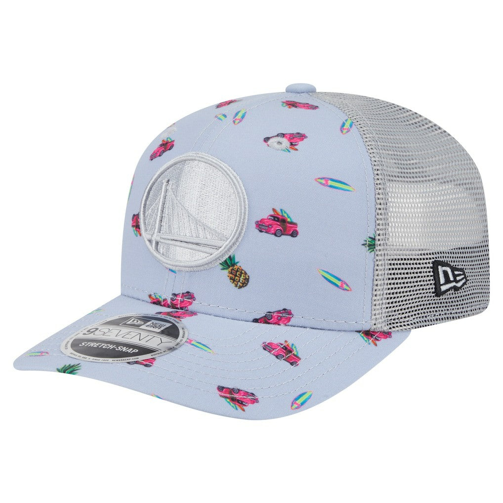 Golden State Warriors Adventure Aloha Pattern 9SEVENTY Stretch-Snap Hat for sale Light Blue/Gray | New Era discount