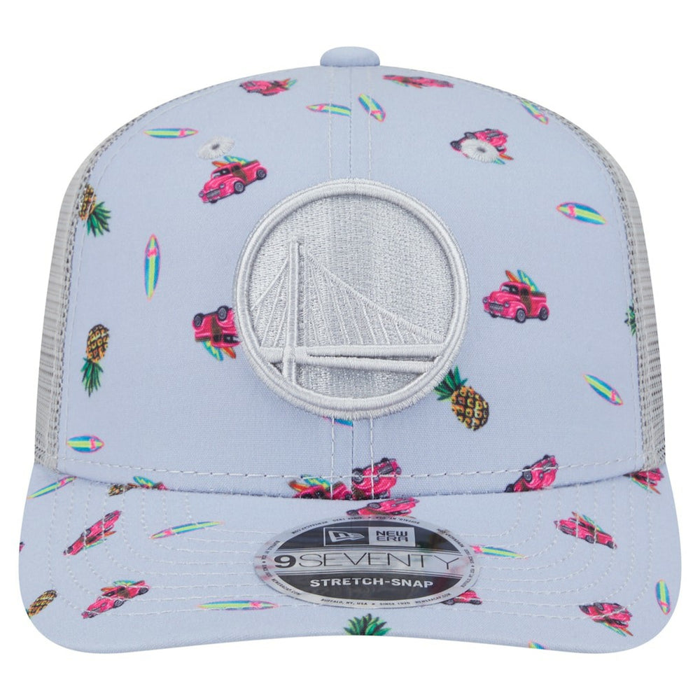 Golden State Warriors Adventure Aloha Pattern 9SEVENTY Stretch-Snap Hat for sale Light Blue/Gray | New Era discount