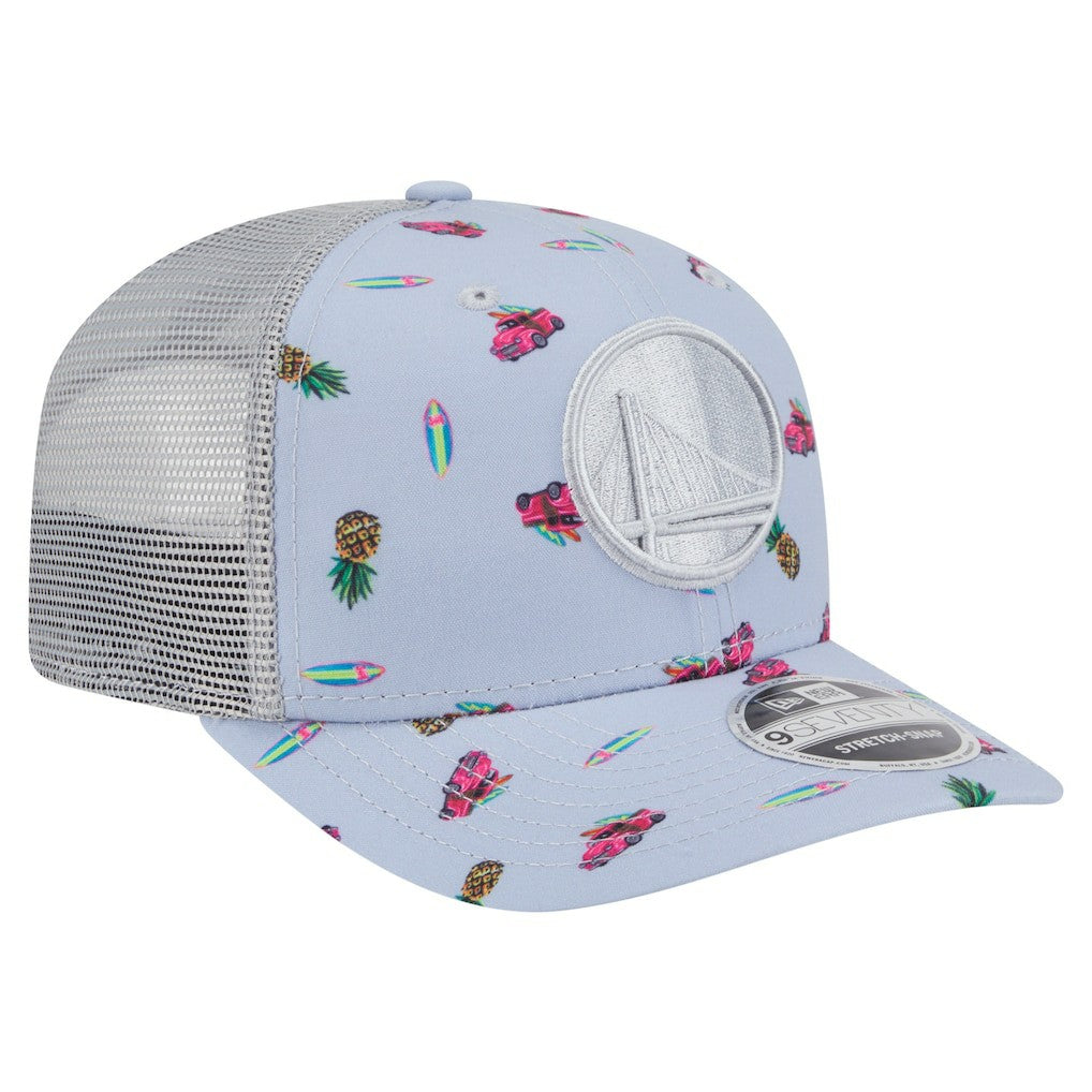 Golden State Warriors Adventure Aloha Pattern 9SEVENTY Stretch-Snap Hat for sale Light Blue/Gray | New Era discount
