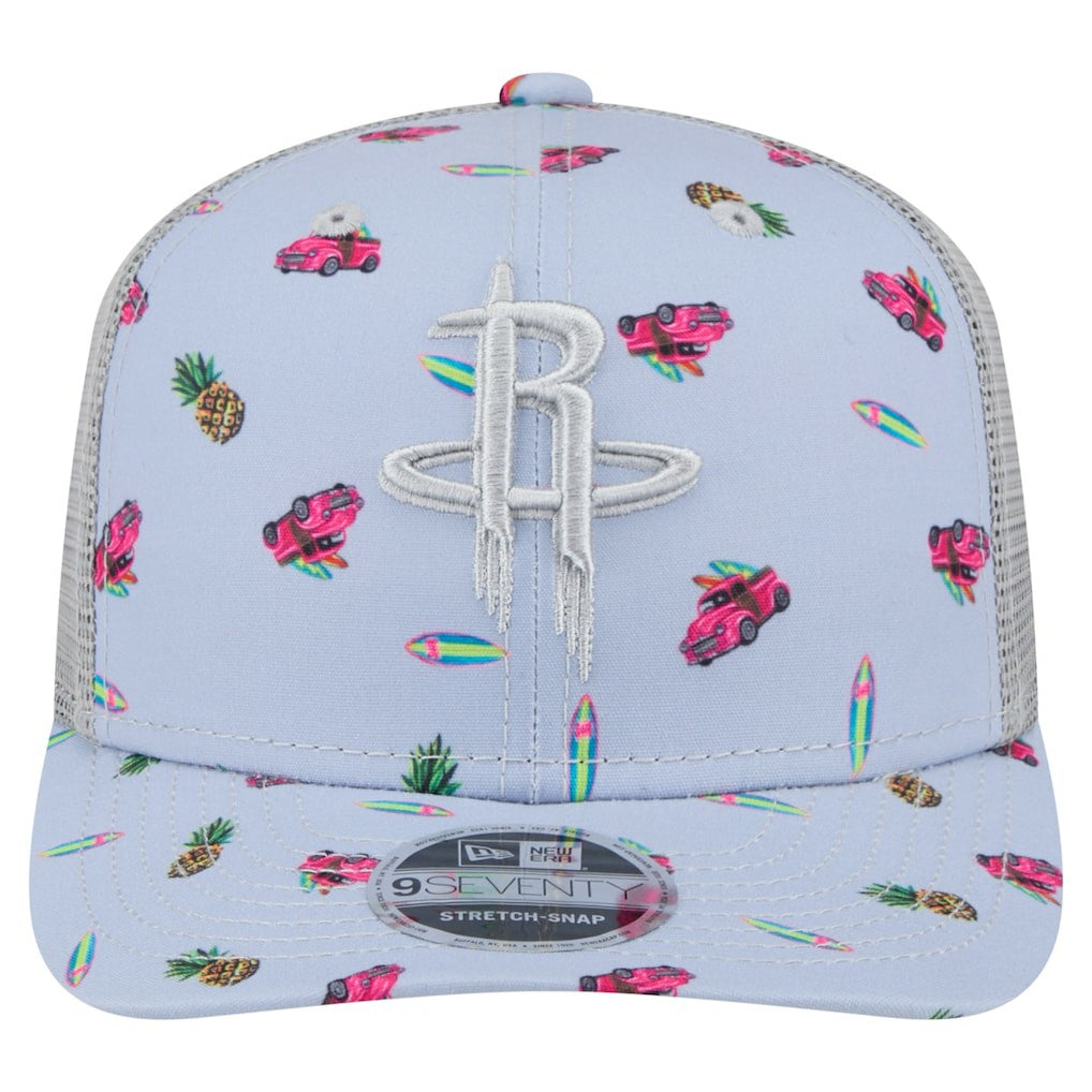 Houston Rockets Adventure Aloha Pattern 9SEVENTY Stretch-Snap Hat for sale Light Blue/Gray | New Era US