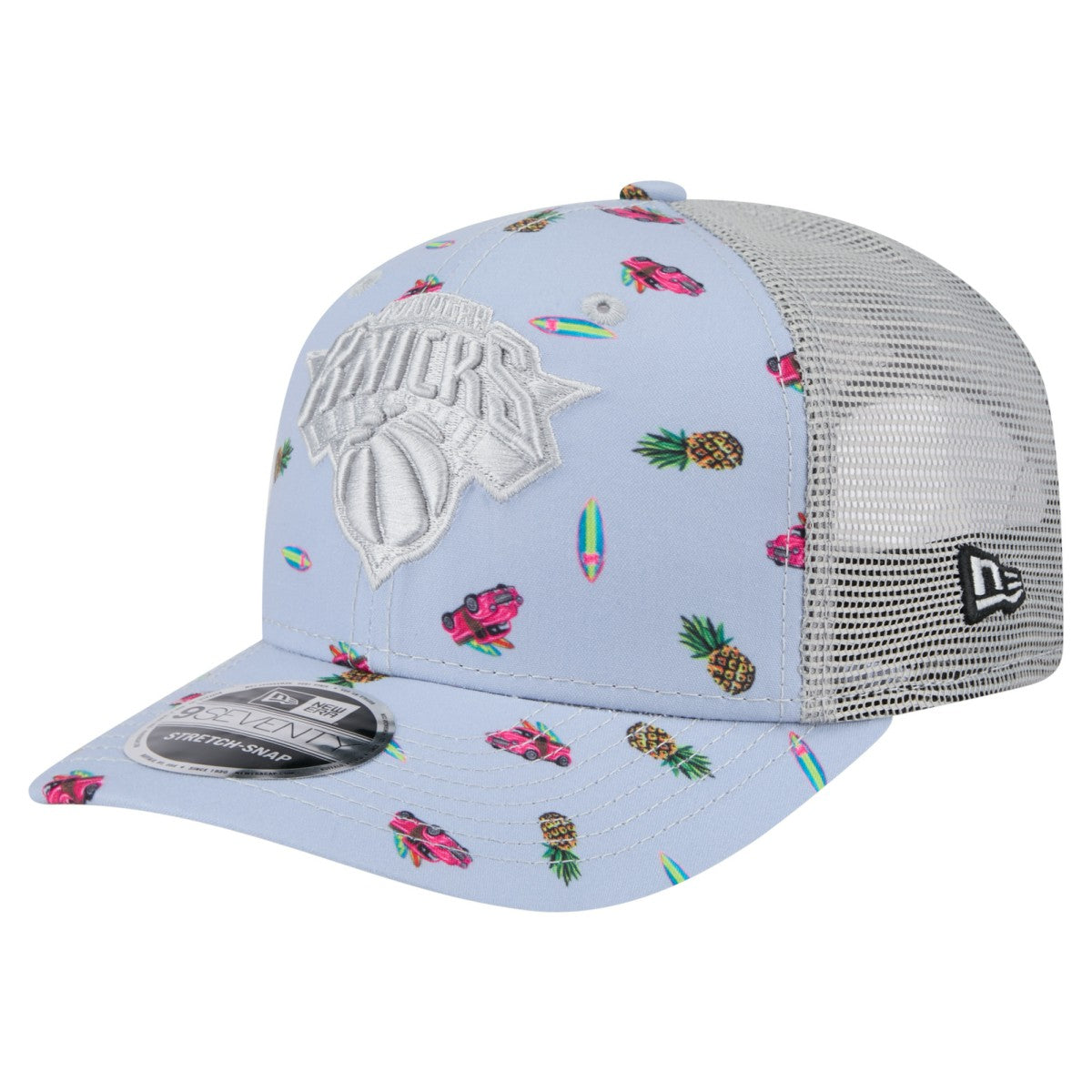 New York Knicks Adventure Aloha Pattern 9SEVENTY Stretch-Snap Hat Light Blue/Gray | New Era Near Me