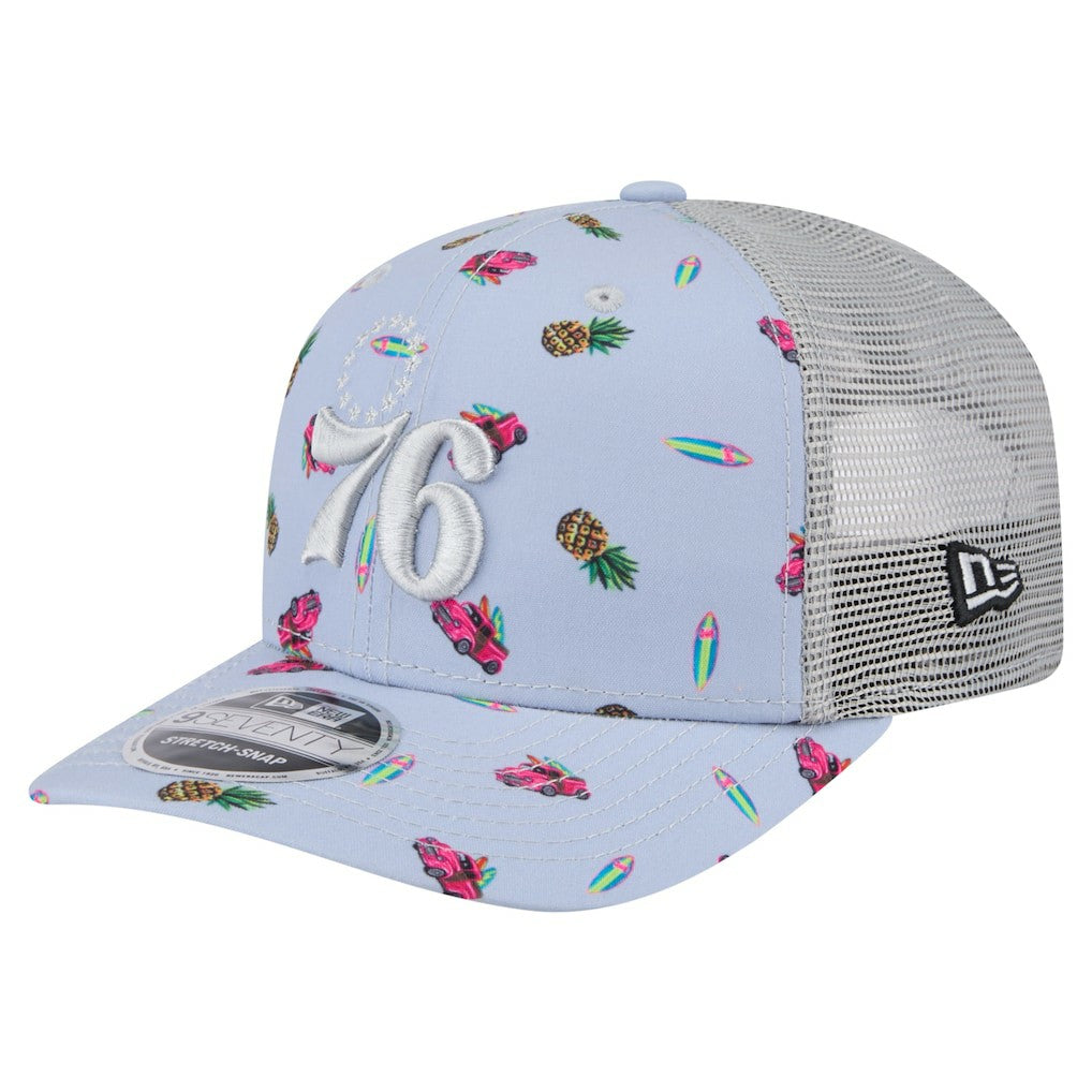 Philadelphia 76ers Adventure Aloha Pattern 9SEVENTY Stretch-Snap Hat Light Blue/Gray | New Era US